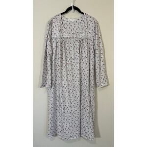 Eileen West 100% Cotton Flannel Nightgown long sleeve ditsy floral pattern XL